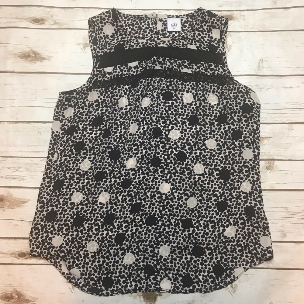 CAbi Jot Dot Polka Black and White Sleeveless Top
